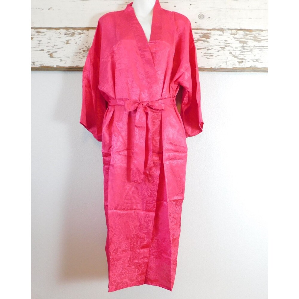 Cachet Robe Sears Roebuck Vintage NEW Large Pink Floral Silky Satin Belt w/ bag